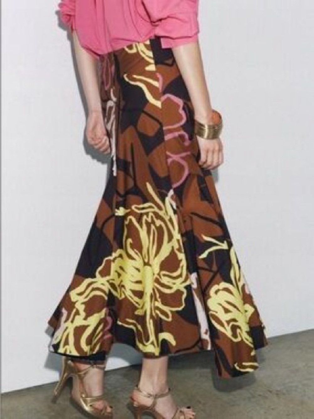 Zara Cotton Floral Brown Maxi Skirt - Elegant Women's Skirt